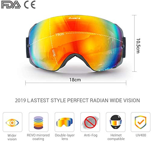 Avoalre Skibrille Snowboardbrille Für Damen und Herren - Rahmenlos Ski Snowboard Brille für Brillenträger Schutzbrillen, 100% OTG Anti-Fog 400 UV-Schutz Schneebrille Verspiegelt Snowboard Ski Goggles