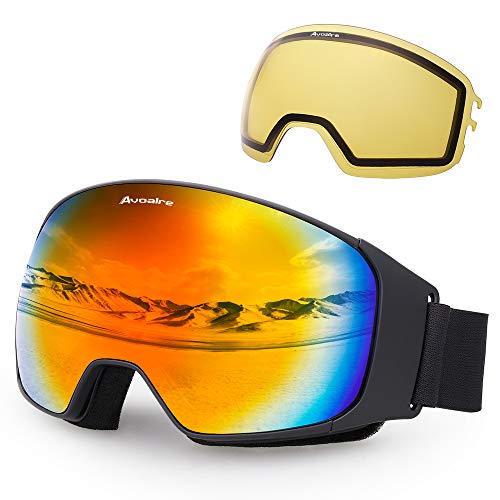 Avoalre Skibrille Damen Anti Fog Snowboardbrille - Ski Snowboard Brille für Brillenträger Schutzbrillen, 100% OTG Anti-Fog 400 UV-Schutz Schneebrille Snowboard Ski Goggles