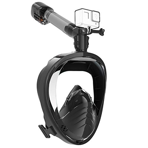 Masque Plongée HD [2020 Nouveau],180°View Masque Snorkeling avec Technologie Anti-Buée Anti-Fuite et Design Panoramique, Masque Tuba Compatible Caméra Sport pour Adultes et Enfants(Noir, S/M)