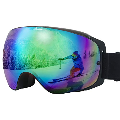 Elegear Skibrille Damen Herren Ski Goggles Snowboardbrille Anti-Fog 100% UV400 Schutz Verspiegelt Schneebrille Helmkompatible Skibrille für Snowboard Skifahren - Grün