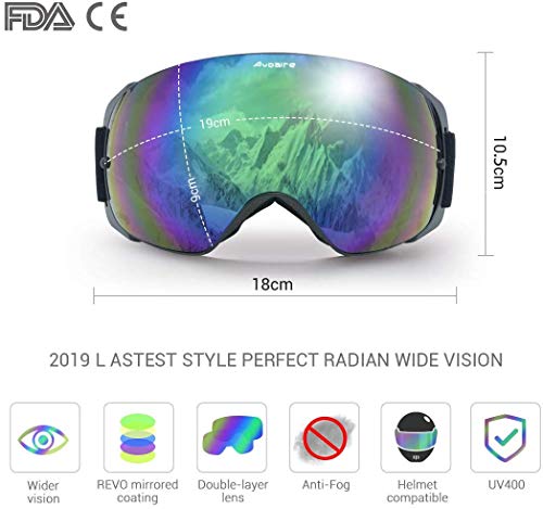 Avoalre Skibrille Snowboardbrille Für Damen und Herren - Rahmenlos Ski Snowboard Brille für Brillenträger Schutzbrillen, 100% OTG Anti-Fog 400 UV-Schutz Schneebrille Verspiegelt Snowboard Ski Goggles