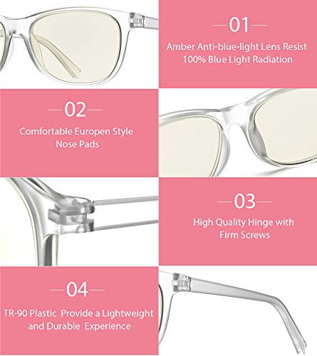 Avoalre Blue Light Blocking Glasses With PC Lenses TR 90 Frame Light Weight Anti-fatigue, Eye Protection Glasses for Computer/Smartphone/TV, Women-White