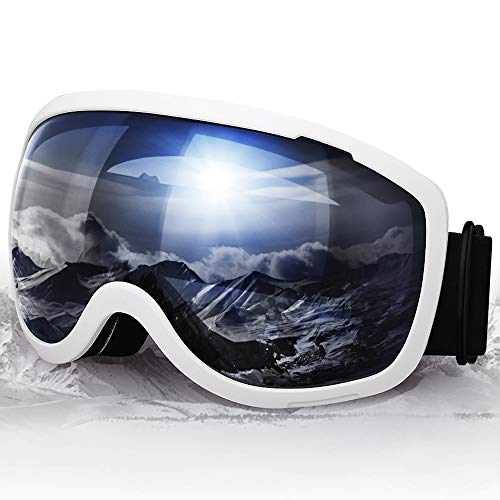 Elegear Skibrille Damen Herren Ski Goggles Snowboardbrille Anti-Fog 100% UV400 Schutz Verspiegelt Schneebrille Helmkompatible Skibrille für Snowboard Skifahren - Silber