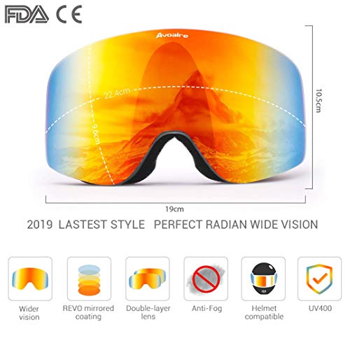 Avoalre Skibrille Snowboardbrille Damen - Rahmenlos Ski Snowboard Brille für Brillenträger Schutzbrillen, 100% OTG Anti-Fog 400 UV-Schutz Schneebrille Verspiegelt Snowboard Ski Goggles