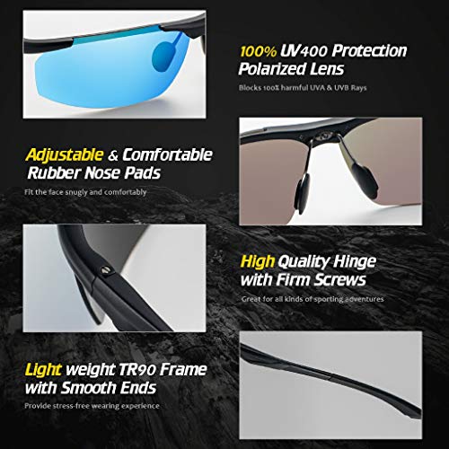 Avoalre Polarized Sports Sunglasses for Men and Women Fashion Sunglasses with AL-MG frame 100% UV400 Protection for Outdoor Driving Cycling Fishing Golfing Running Baseball Travelling (Blue)