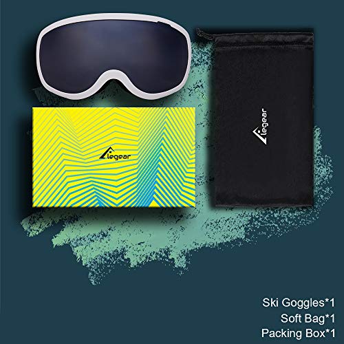 Elegear Skibrille Damen Herren Ski Goggles Snowboardbrille Anti-Fog 100% UV400 Schutz Verspiegelt Schneebrille Helmkompatible Skibrille für Snowboard Skifahren - Silber