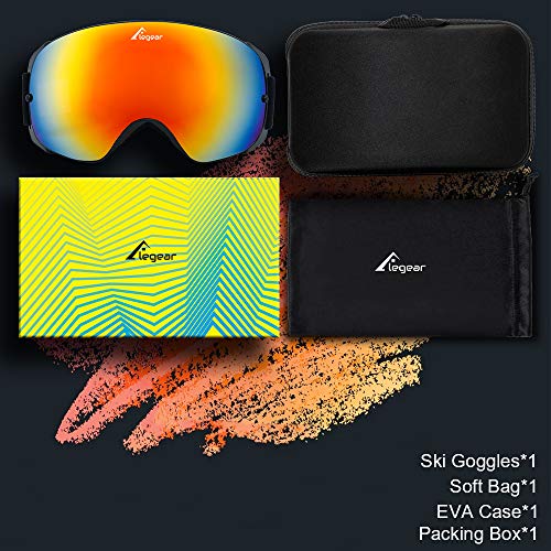 Elegear Skibrille Damen Herren Ski Goggles Snowboardbrille Anti-Fog 100% UV400 Schutz Verspiegelt Schneebrille Helmkompatible Skibrille für Snowboard Skifahren - Rot