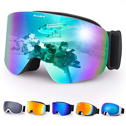 Avoalre Skibrille Snowboardbrille Herren - Rahmenlos Ski Snowboard Brille für Brillenträger Schutzbrillen, 100% OTG Anti-Fog 400 UV-Schutz Schneebrille Verspiegelt Snowboard Ski Goggles