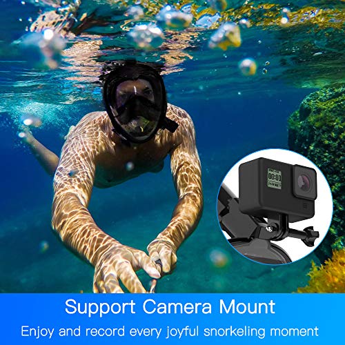 Avoalre Full Face Snorkel Mask Advanced Safety Breathing System Portable 180° Panoramic View Snorkeling Mask with Camera Mount,Safe Breathing,Anti-Leak&Anti-Fog Snorkel Mask for Adult L/XL (Black)