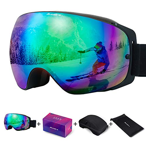 Avoalre Skibrille Snowboardbrille Für Damen und Herren - Rahmenlos Ski Snowboard Brille für Brillenträger Schutzbrillen, 100% OTG Anti-Fog 400 UV-Schutz Schneebrille Verspiegelt Snowboard Ski Goggles