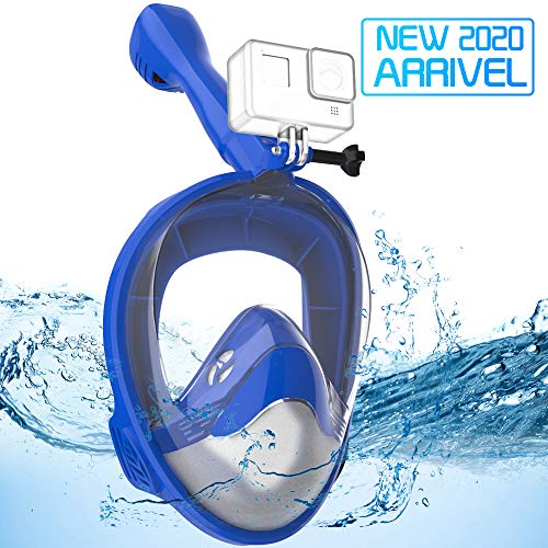 Avoalre Full Face Snorkel Mask Advanced Safety Breathing System Portable 180° Panoramic View Snorkeling Mask with Camera Mount,Safe Breathing,Anti-Leak&Anti-Fog Snorkel Mask for Adult L/XL (Blue)