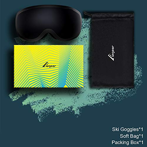 Elegear Skibrille Damen Herren Ski Goggles Snowboardbrille Anti-Fog 100% UV400 Schutz Verspiegelt Schneebrille Helmkompatible Skibrille für Snowboard Skifahren - Schwarz