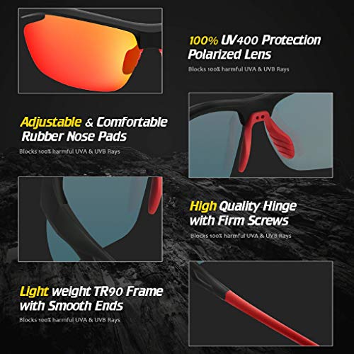 Avoalre Polarized Sunglasses Sports Glasses with UV400 Protection & Unbreakable Frame for Unisex Skiing Driving Fishing Golfing Running Cycling - Red