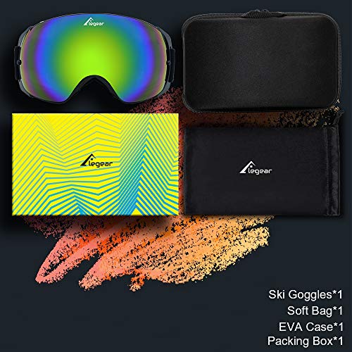 Elegear Skibrille Damen Herren Ski Goggles Snowboardbrille Anti-Fog 100% UV400 Schutz Verspiegelt Schneebrille Helmkompatible Skibrille für Snowboard Skifahren - Grün