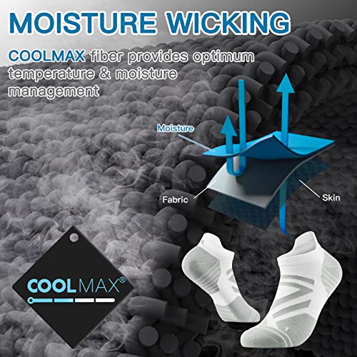 Ankle Athletic Running Sports Low Cut Tab Socks Coolmax Moisture Wicking Seamless 3Pairs (Ankle-White Grey, Small)