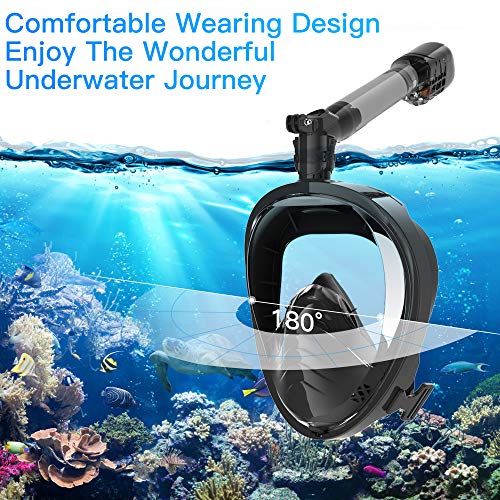 Masque Plongée HD [2020 Nouveau],180°View Masque Snorkeling avec Technologie Anti-Buée Anti-Fuite et Design Panoramique, Masque Tuba Compatible Caméra Sport pour Adultes et Enfants(Noir, S/M)