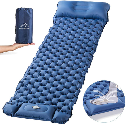 Sleeping Pad for Camping, Avoalre Inflatable Camping Pad with Foot Press Single Convert to Double Lightweight Backpacking Mat for Hiking Travel Camp Durable Waterproof Air Mattress Compact Hiking Pad