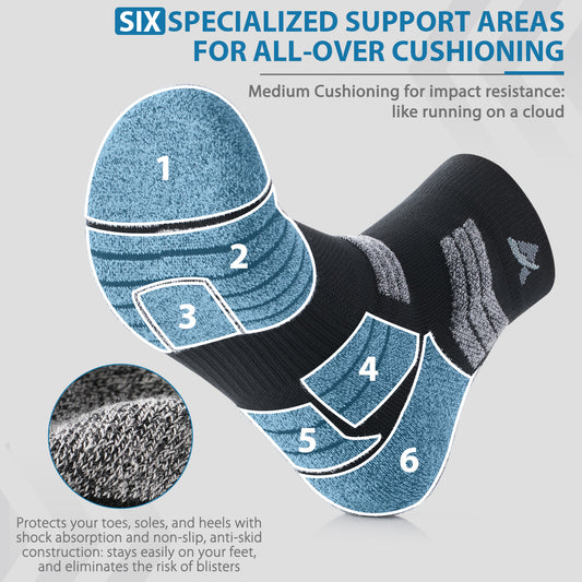Avoalre No Show Running Socks for Men Women 3 Pairs Coolmax Sports Socks Cushioned Athletic Socks Breathable Anti-Blister Arch Support Moisture Wicking Anti-Odor